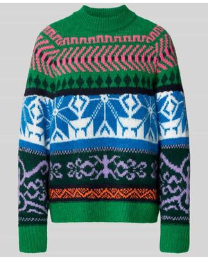 Essentiel Antwerp Loose Fit Strickpullover mit mehrfarbige Muster Modell 'IRELANDO' - Grün