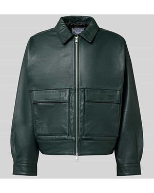 Edwin Lederjacke mit Reißverschluss - Grün