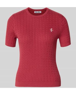 Review Kurzarmpullover mit Zopfmuster und Rundhalsausschnitt - Rot