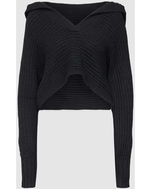 NA-KD Cropped Strickpullover Mit Umlegekragen - Schwarz