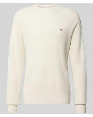 Calvin Klein Strickpullover mit Label-Patch - Natur