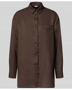 MM by Max Mara Regular Fit Leinenbluse mit Brusttasche Modell 'FILO' - Braun