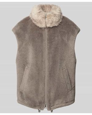Marc Cain Regular Fit Weste mit Kunstfellbesatz und Woll-Anteil - Grau