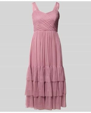LACE & BEADS Knielanges Cocktailkleid im Stufen-Look - Pink