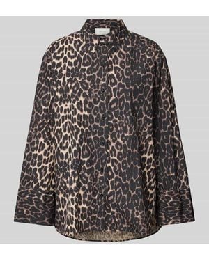 Neo Noir Relaxed Fit Bluse Mit Hemdblusenkragen Modell 'Dita Leo' - Grau