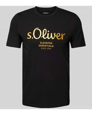 S.oliver Regular Fit T-Shirt Aus Reiner Baumwolle Mit Statement-Label-Print - Schwarz