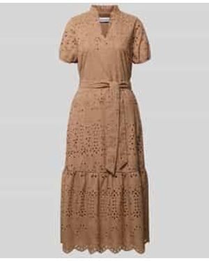 MORE&MORE Midi-Jurk Met Ajourwerk - Naturel