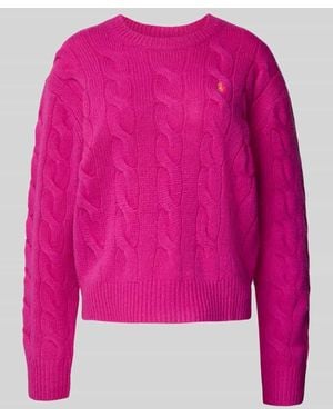 Polo Ralph Lauren Strickpullover aus Baumwoll-Kaschmir-Mix mit Zopfmuster - Pink