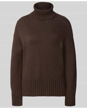 Mos Mosh Relaxed Fit Strickpullover aus reiner Baumwolle mit Rollkragen - Braun