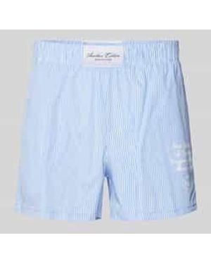 Another Cotton Lab Korte Regular Fit Pyjamabroek Met Labelprint - Blauw