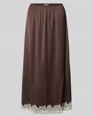 Jake*s Midirok Van Viscose Met Kant - Bruin