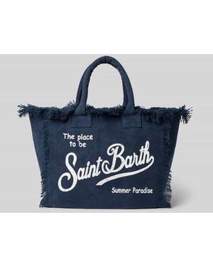 MC2 Saint Barth Shopper mit Label-Print und Fransen Modell 'VANITY' - Blau
