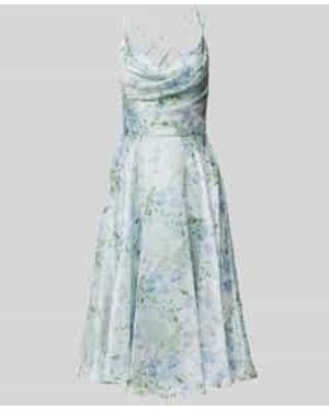 Luxuar Cocktailjurk Met Cascadehals En Gekruiste Bandjes - Blauw