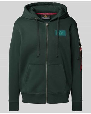 Alpha Industries Sweatjacke mit Logo-Patch und Känguru-Tasche - Grün