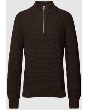 SELECTED Strickpullover mit Stehkragen und Reißverschluss Modell 'THIM' - Schwarz