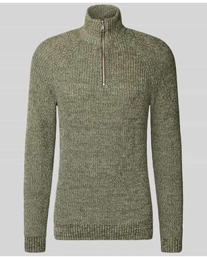 Blend Slim Fit Strickpullover mit Reißverschluss Modell 'Darik' - Grün