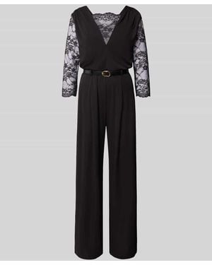 Rinascimento Regular Fit Jumpsuit mit Spitzenbesatz - Schwarz