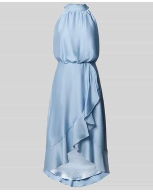 Swing Cocktailkleid mit Stehkragen und Volants - Blau