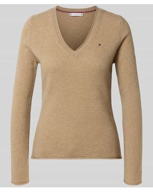 Tommy Hilfiger Slim Fit Strickpullover aus reiner Wolle - Natur