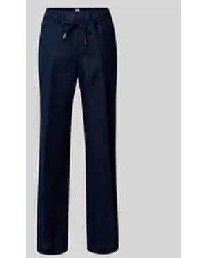 Brax Straight Leg Linnen Broek Met Strikceintuur - Blauw