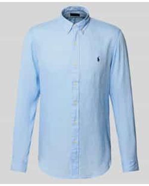 Polo Ralph Lauren Slim Fit Linnen Overhemd Met Logostitching - Blauw