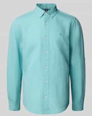 Lerros Regular Fit Linnen Overhemd Met Button-Downkraag - Blauw