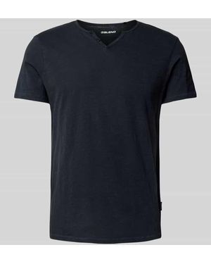 Blend T-Shirt mit Serafino-Ausschnitt - Blau
