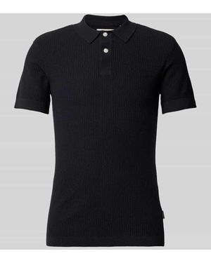 Blend Super Skinny Fit Poloshirt mit Strukturmuster Modell 'AIDEN' - Schwarz