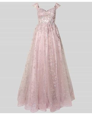 Unique Schimmerndes Abendkleid aus Tüll mit Stitchings - Pink