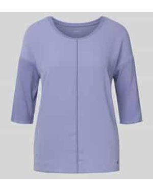 Marc Cain Relaxed Fit T-Shirt Van Een Mix Van Katoen En Elastaan Met Siernaad - Blauw