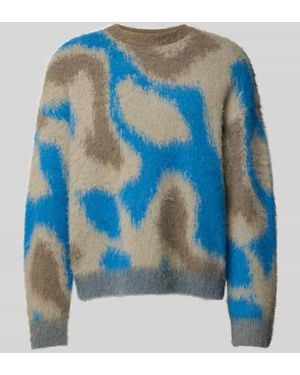 Calvin Klein Regular Fit Strickpullover aus Alpaka-Woll-Mix mit Motiv-Print - Blau