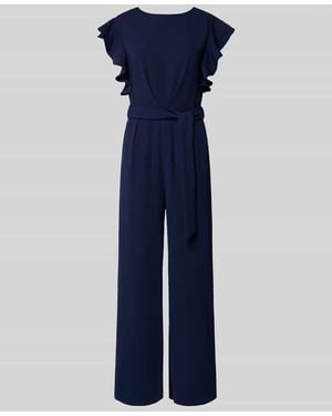 Apricot Jumpsuit mit Bindegürtel und Eingrifftaschen - Blau
