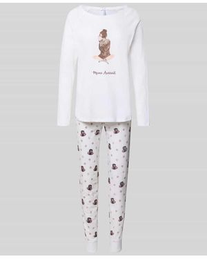 Louis & Louisa Regular Fit Pyjama aus reiner Baumwolle Modell 'Meine Auszeit' - Weiß