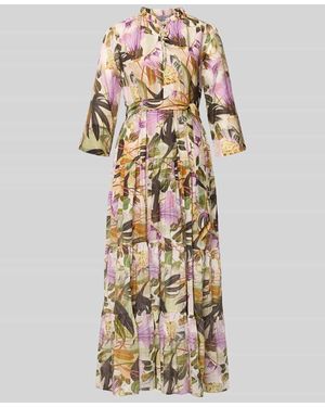 White Label Midikleid aus Baumwoll-Seide-Mix mit Bindegürtel - Mettallic