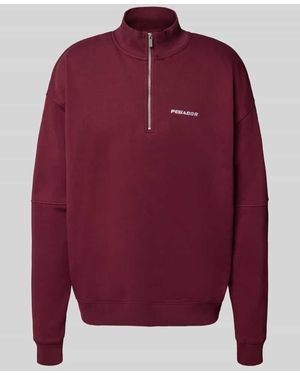 PEGADOR Oversized Sweatshirt mit Logo-Stitching und Troyer-Kragen - Rot