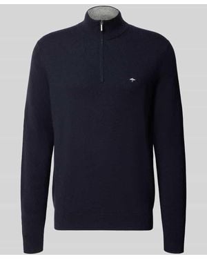 Fynch-Hatton Regular Fit Troyer aus Woll-Kaschmir-Mix - Blau