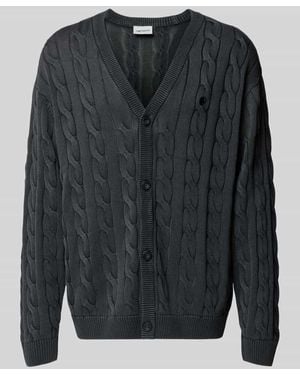 Carhartt Strickjacke mit Zopfmuster und V-Ausschnitt - Schwarz