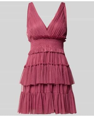 LACE & BEADS Cocktailkleid im Stufen-Look mit V-Ausschnitt - Rot