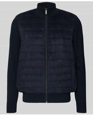Bugatti Strickjacke mit Stehkragen und Steppnähten - Blau