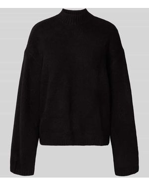 Jake*s Strickpullover mit Stehkragen und überschnittenen Schultern - Schwarz