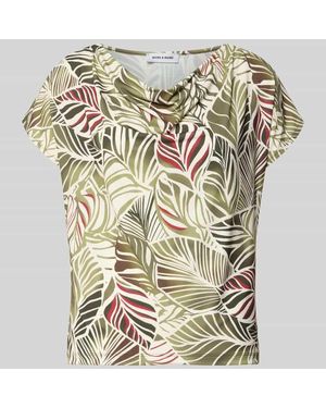 MORE&MORE T-Shirt im Allover-Look mit Wasserfall-Ausschnitt - Weiß