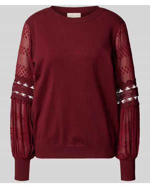 Apricot Strickpullover mit gerippten Abschlüssen - Rot