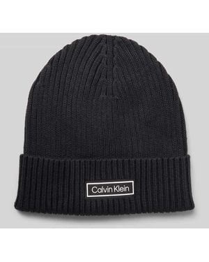 Calvin Klein Strickmütze mit Kaschmir-Anteil und Label-Patch - Blau
