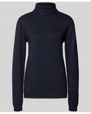 MORE&MORE Rollkragenpullover aus Viskose-Mix mit Label-Detail - Blau
