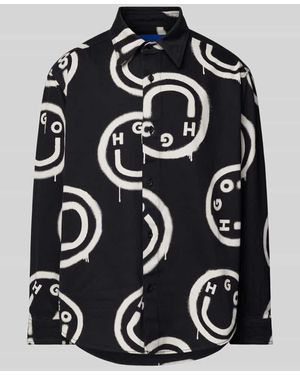 HUGO Regular Fit Freizeithemd mit Motiv-Print Modell 'Ebolt' - Schwarz