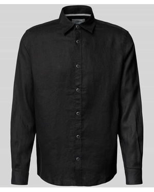 S.oliver Regular Fit Leinenhemd mit Sportmanschetten - Schwarz