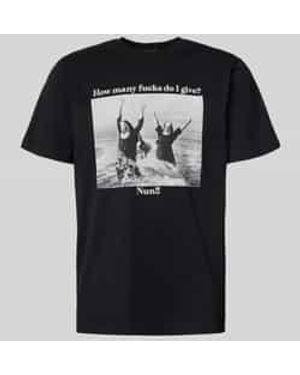 Dedicated T-Shirt Met Statementprint, Model 'Nun Given' - Zwart