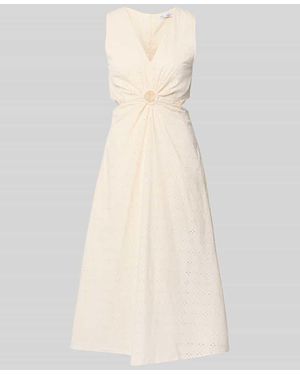 Mango Midikleid mit floralem Loch-Stitching - Natur