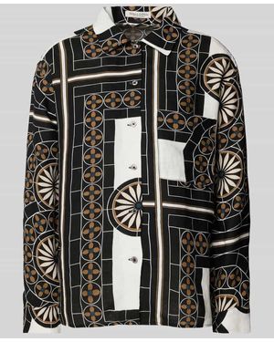 Marc O' Polo Regular Fit Leinenbluse Mit Allover-Muster - Schwarz