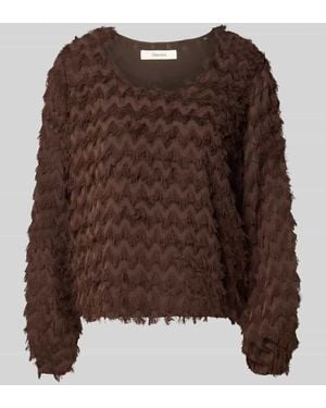 SELECTED Cropped Blusentop mit Fransenstruktur - Braun